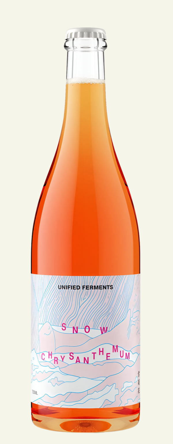 Bottle of Unified Ferments Snow Chrysanthemum on a white background