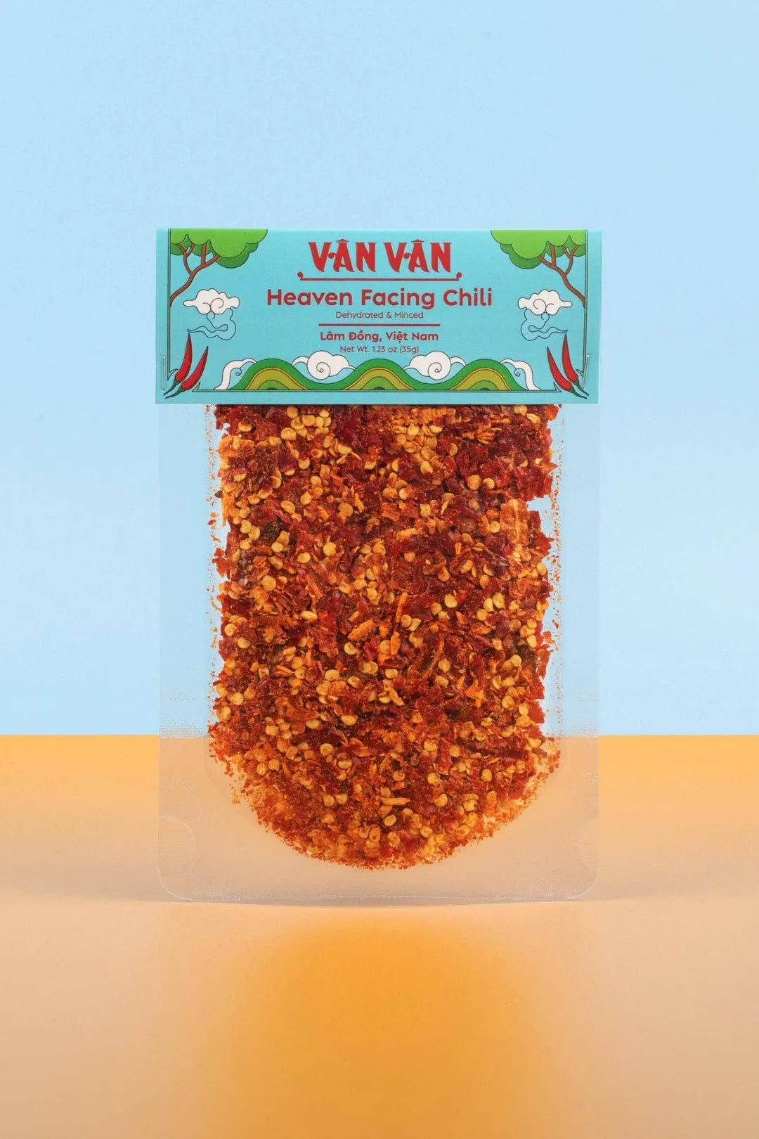 Packaged Van Van Heaven Facing Chilli on a gradient background