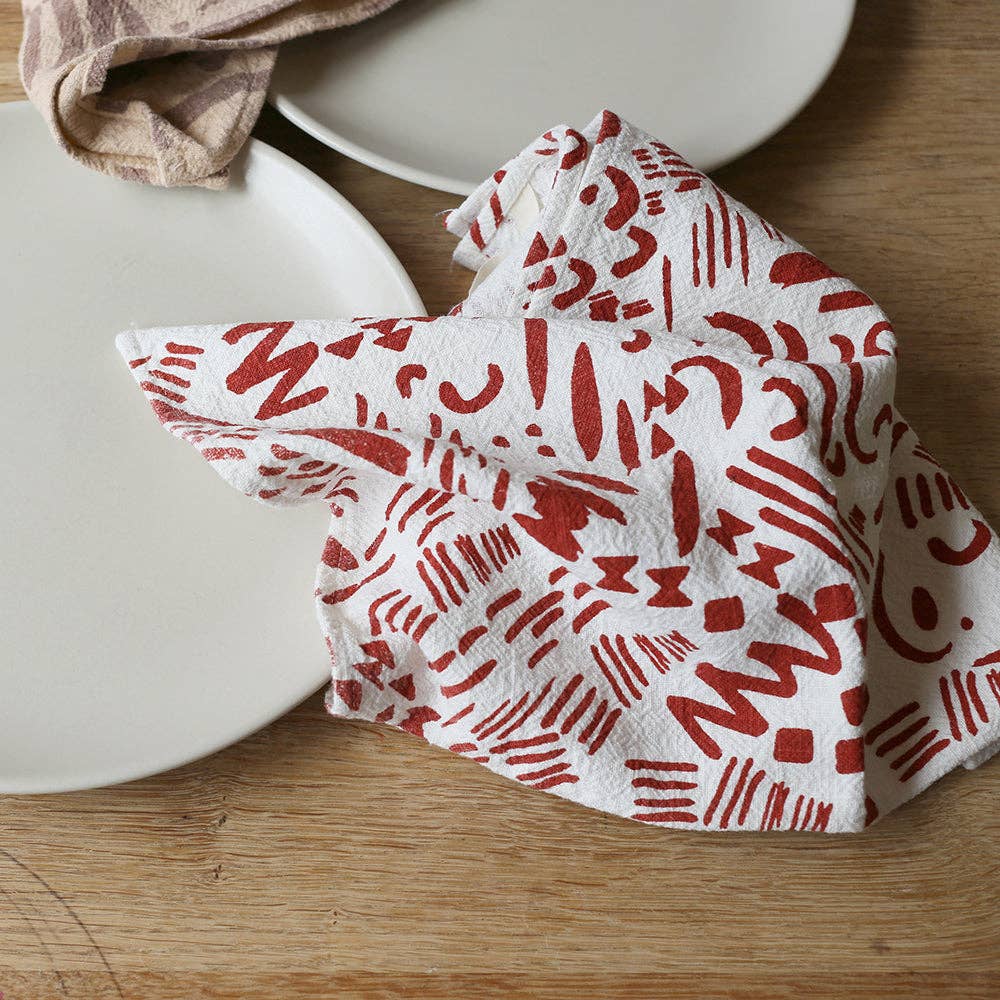 Textured Napkins - Dashes & Moons - Brick