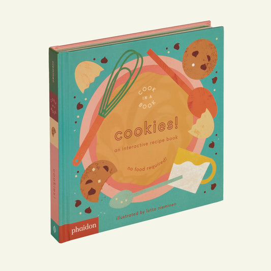 Children's book titled 'Cookies!' with colorful illustrations on a teal background