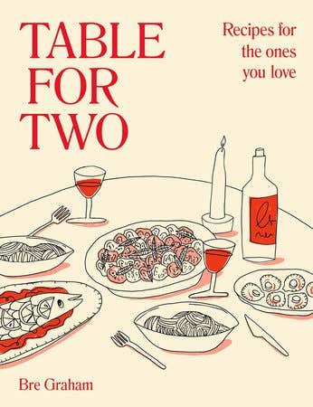Book cover of 'Table for Two' with illustrations of a dinner table and text.