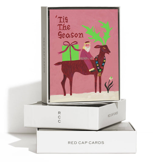 Santa and Reindeer greeting card: Single