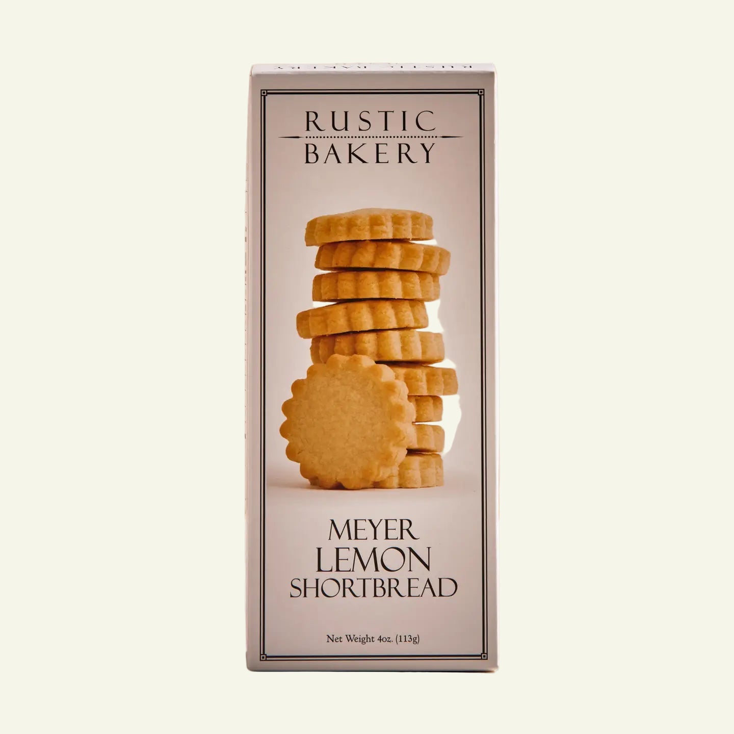 Box of Rustic Bakery Meyer Lemon Shortbread on a beige background