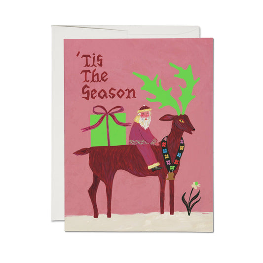 Santa and Reindeer greeting card: Single