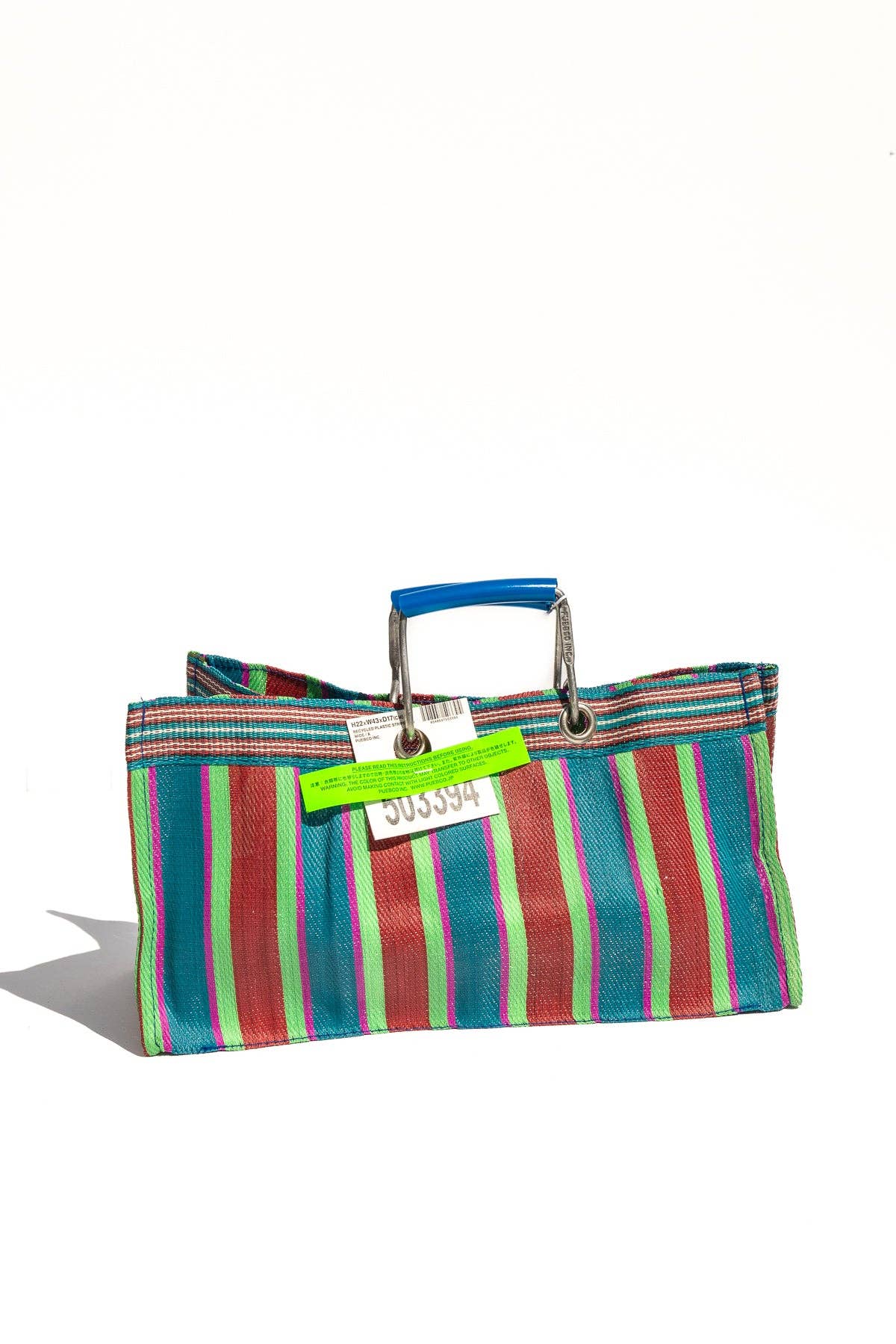 Puebco Striped Bag (small): Green & Pink