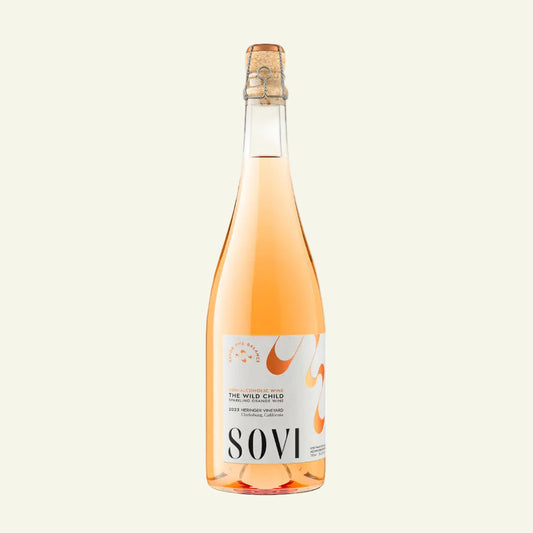 Bottle of SOVI rosé wine on a white background