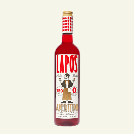 Bottle of LaPos aperitivo on a white background