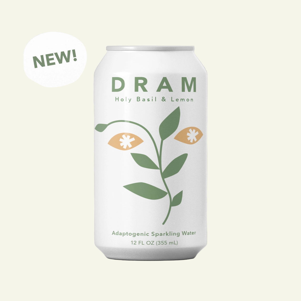 Dram can with holy basil & lemon design on a gray background