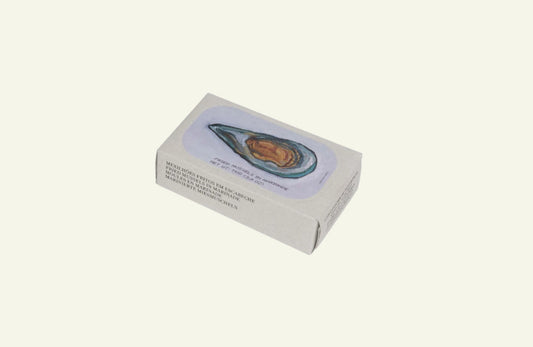 Box of mussel shells on a white background