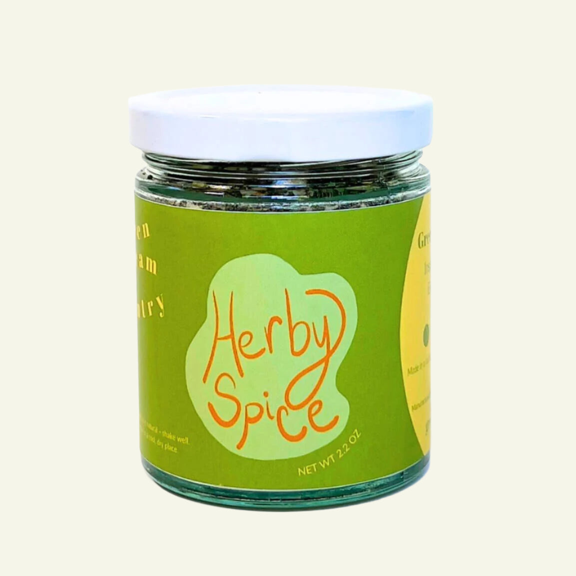 Jar of 'Herby Spice' on a white background