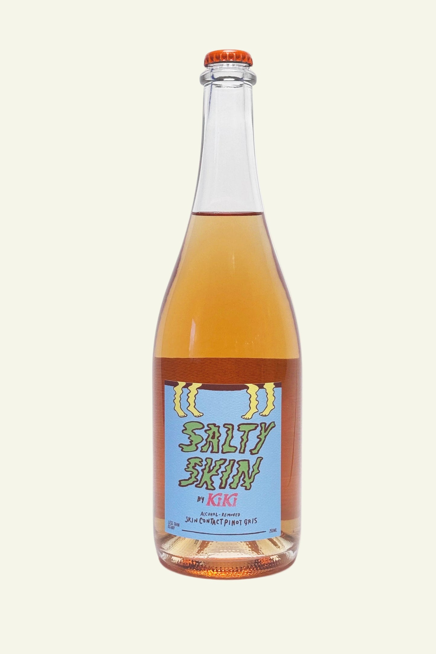 Bottle of 'Salty Skin' with a blue label on a white background