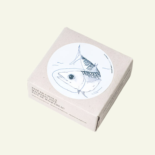 Box with a fish illustration on a white background