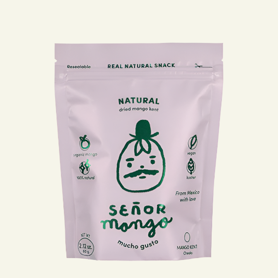 Señor Mango dried mango snack package on a white background