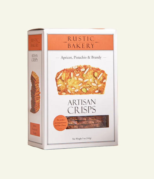 Box of Rustic Bakery Artisan Crisps on a beige background