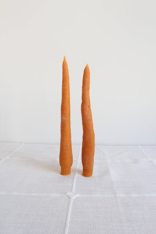 Carrot Beeswax Candles Taper Pair