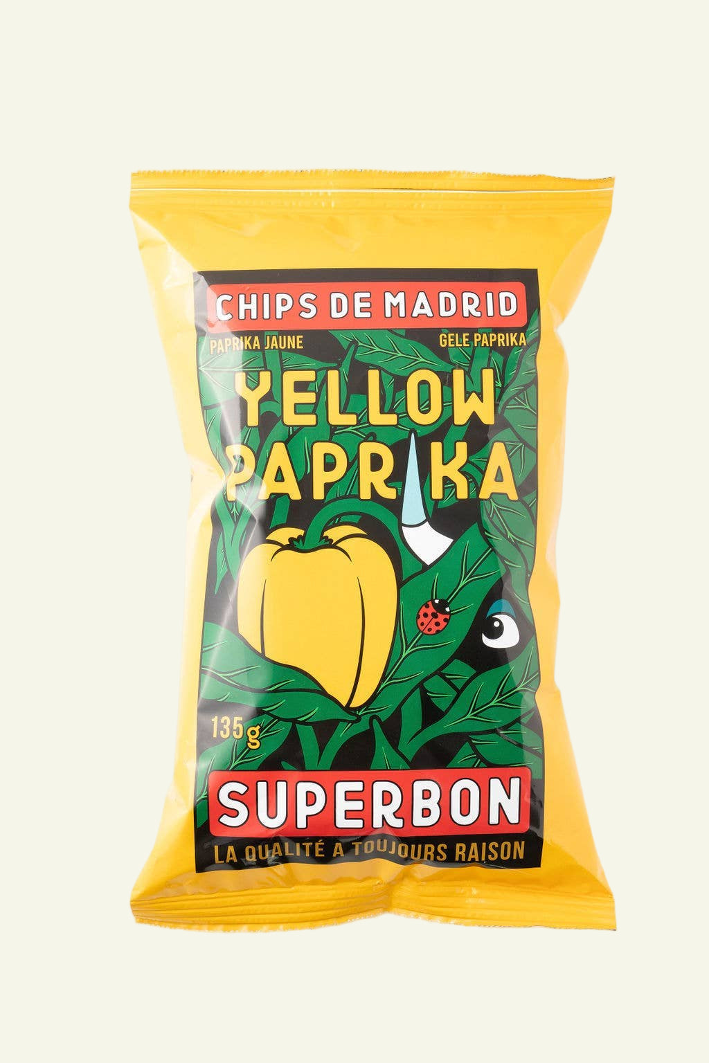 Yellow packet of Chips de Madrid Yellow Paprika on a white background