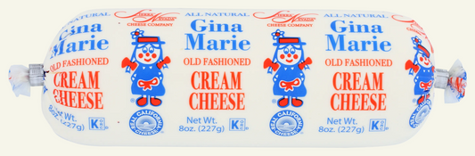 Two packages of Gina Marie cream cheese with cartoon characters on a white background